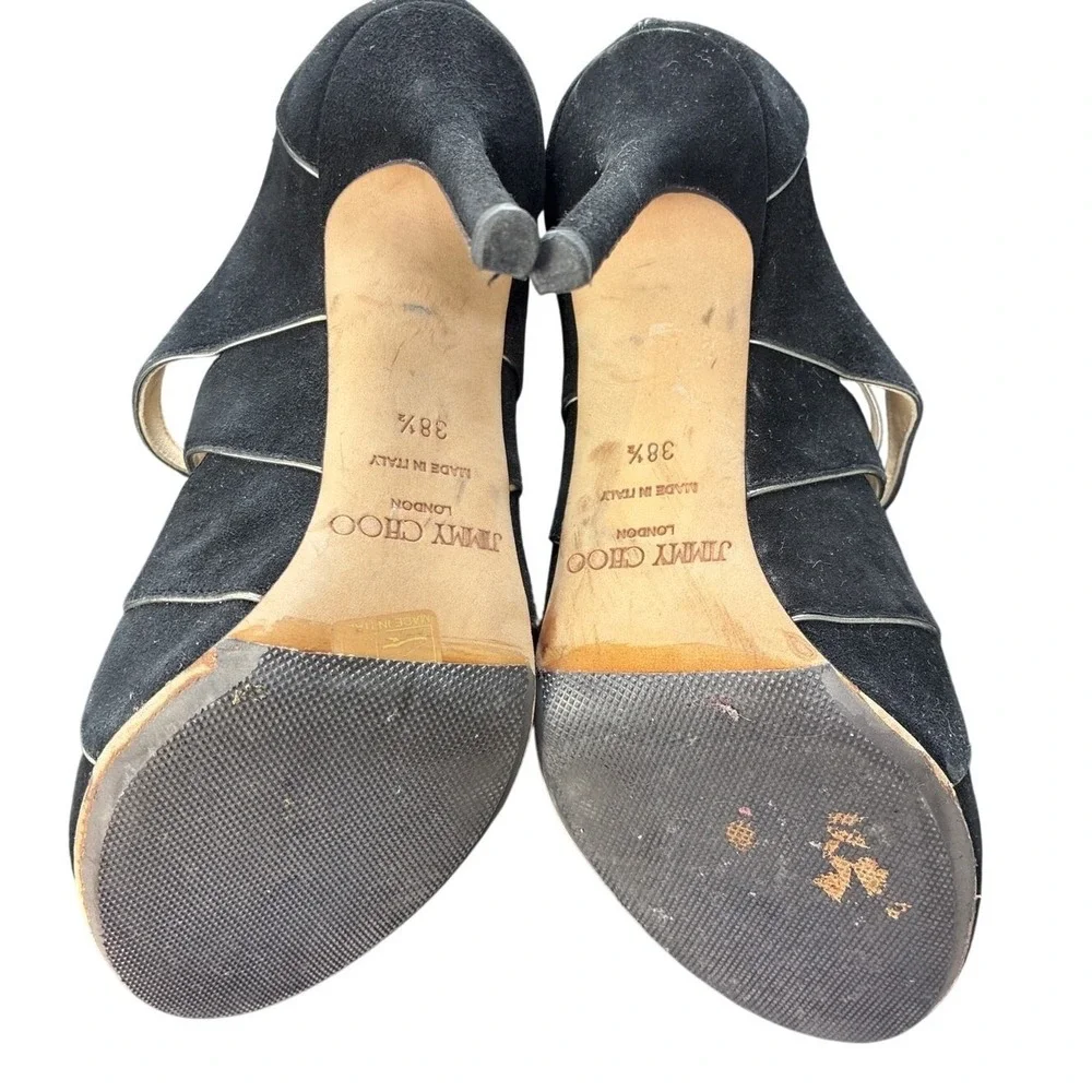 Jimmy Choo Black‎ Strappy Suede Heels Sandals EU 38.5 Stiletto Cage Heels